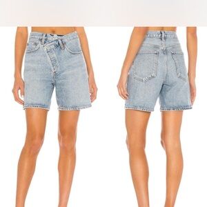 Agolde Criss Cross High-Rise Denim Shorts in Momentum